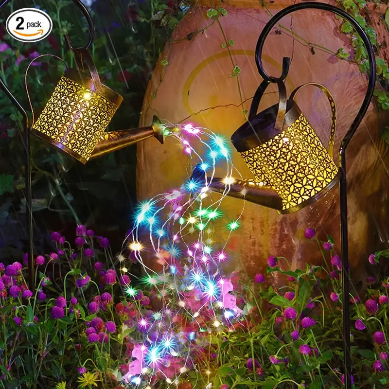 Solar Watering Can Lights With Hanging Stake, Metal Garden Lantern for Patio, Pathway and Yard