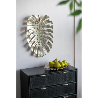 Gold Monstera Leaf Wall Decor, Aluminum Decorative Tray, 18.9" Tropical Botanical Accent