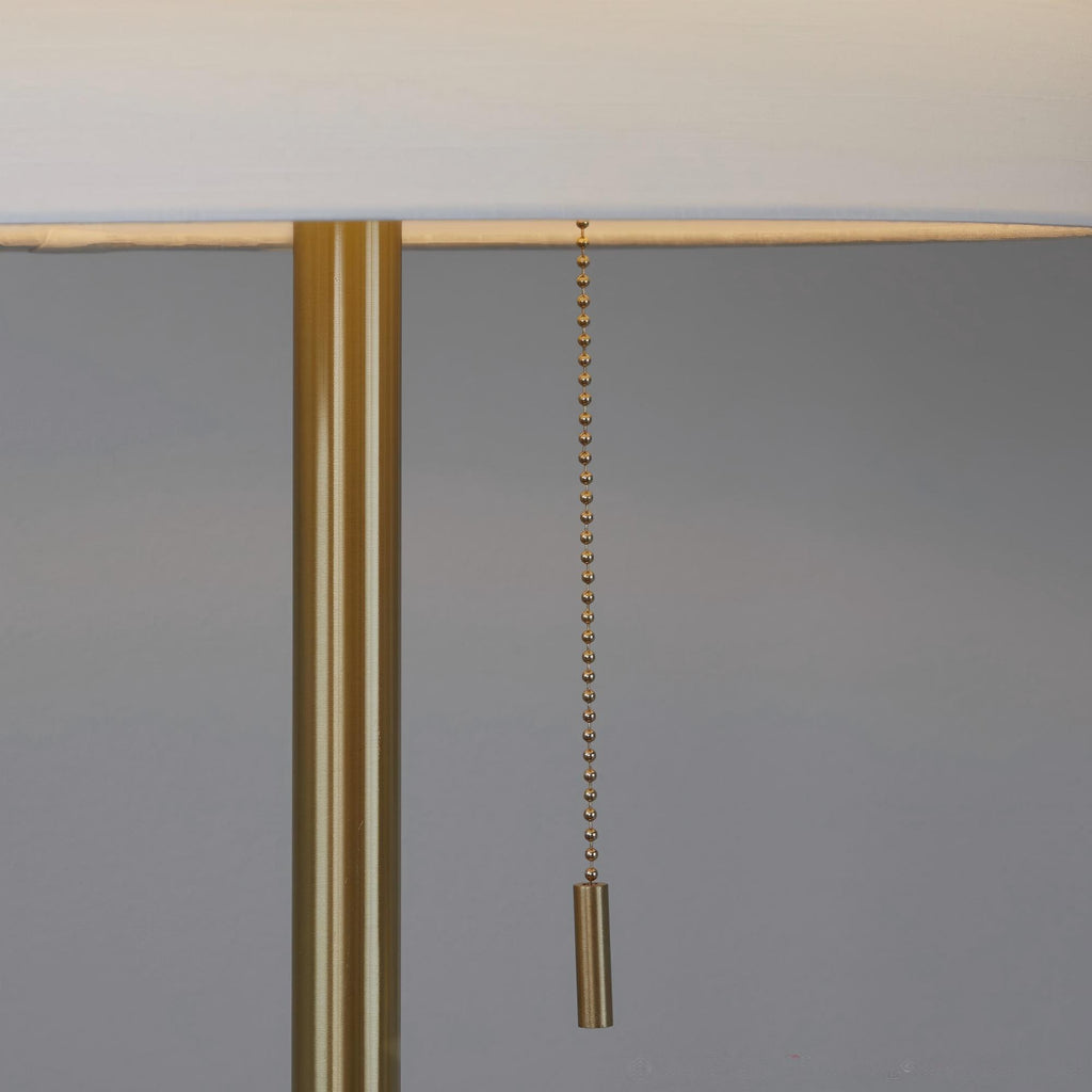 Gold Metal Floor Lamp With Tiered Off-White Linen Shade, 63.5 Inch Contemporary Standing Lamp