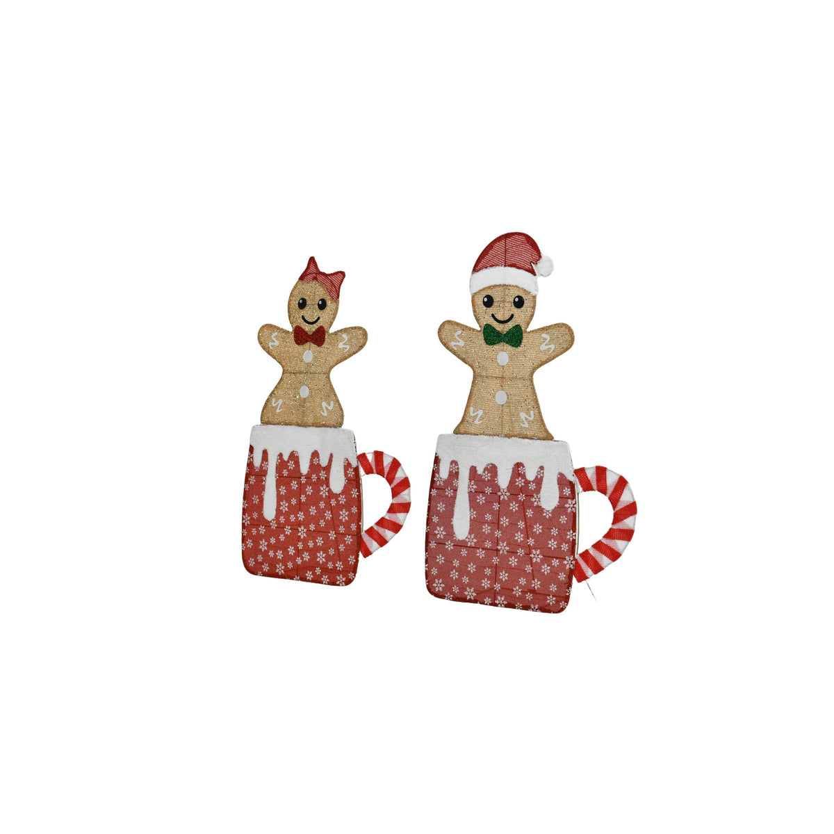 Lighted Gingerbread Man Christmas Decorations, Set of 2 Warm White LED Cocoa Mug Yard Figures