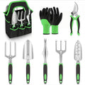 8 Piece Garden Tool Set With Storage Tote, Aluminum Alloy Hand Tools, Pruning Shears and Gloves, Green