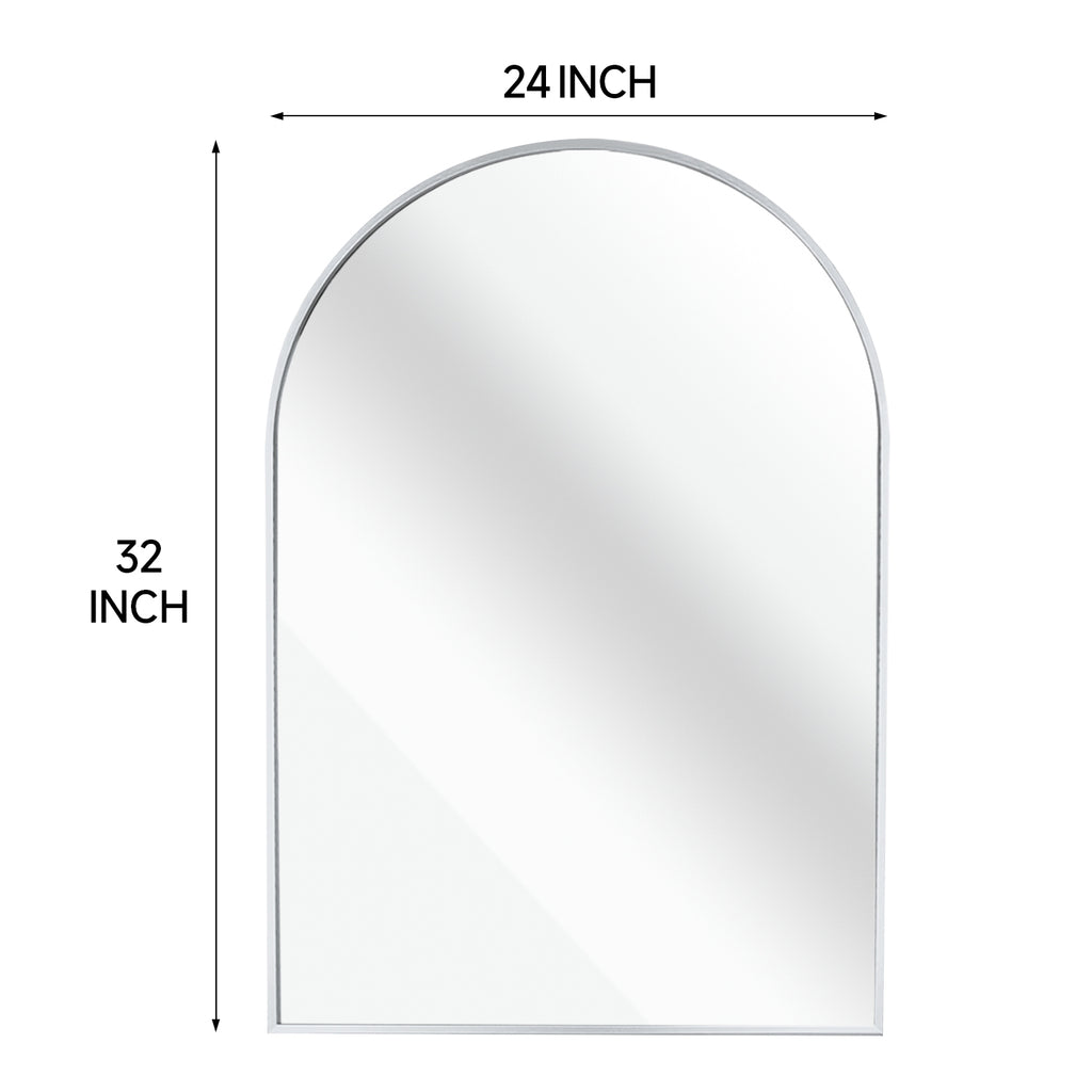 Arched Wall Mirror, 24x32 Inch Silver Metal Framed Bathroom Vanity Mirror