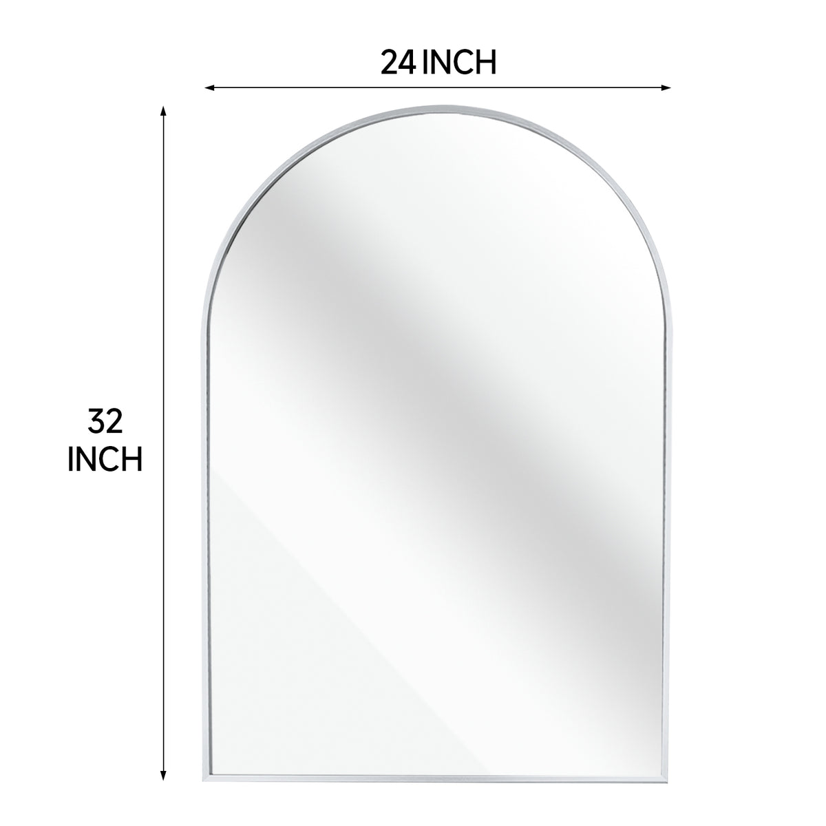 Arched Wall Mirror, 24x32 Inch Silver Metal Framed Bathroom Vanity Mirror