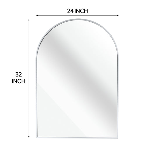 Arched Wall Mirror, 24x32 Inch Silver Metal Framed Bathroom Vanity Mirror