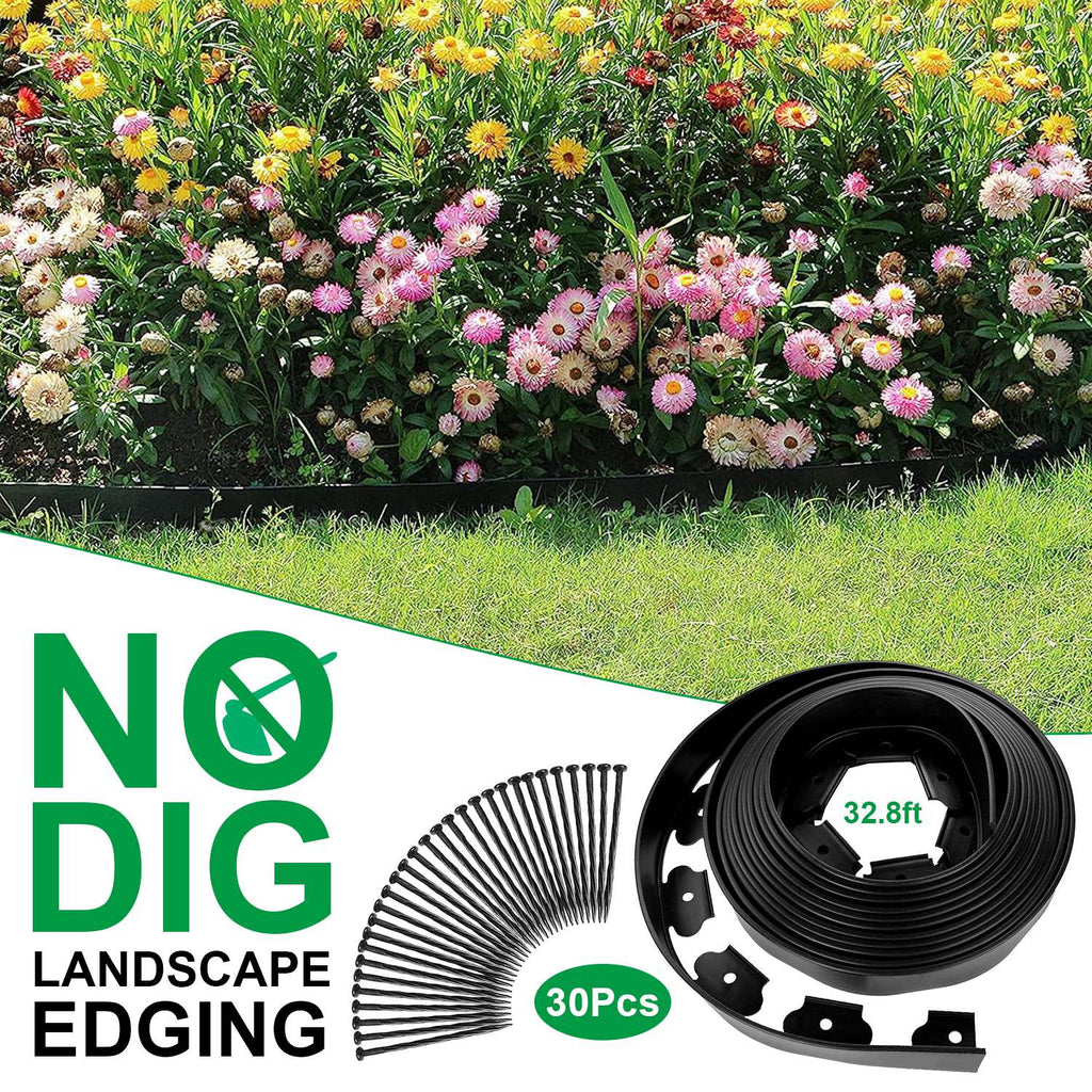 No-Dig Garden Edging Kit, Black Flexible Plastic Landscape Border with Stakes, 32.8, 60 or 100 ft