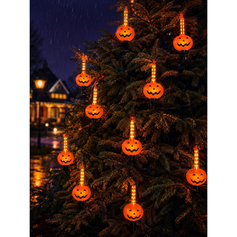Halloween Pumpkin Bubble String Lights, 7.5 Ft Jack O' Lantern LED Lights, Connectable Indoor Outdoor Porch Decor