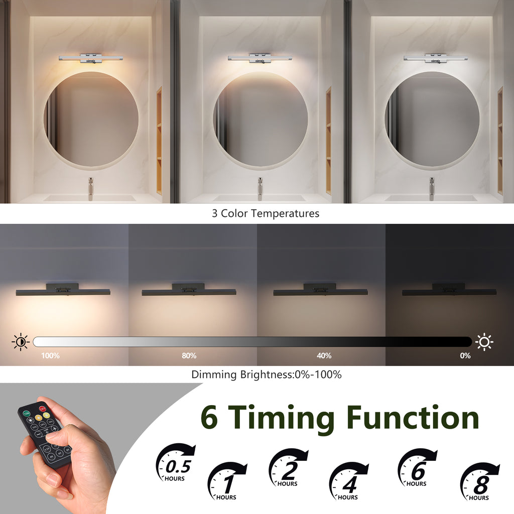 Battery Picture Light, 16 Inch Wireless LED Art Light With Remote, Chrome Metal Rechargeable Wall Sconce for Paintings and Photo Frames