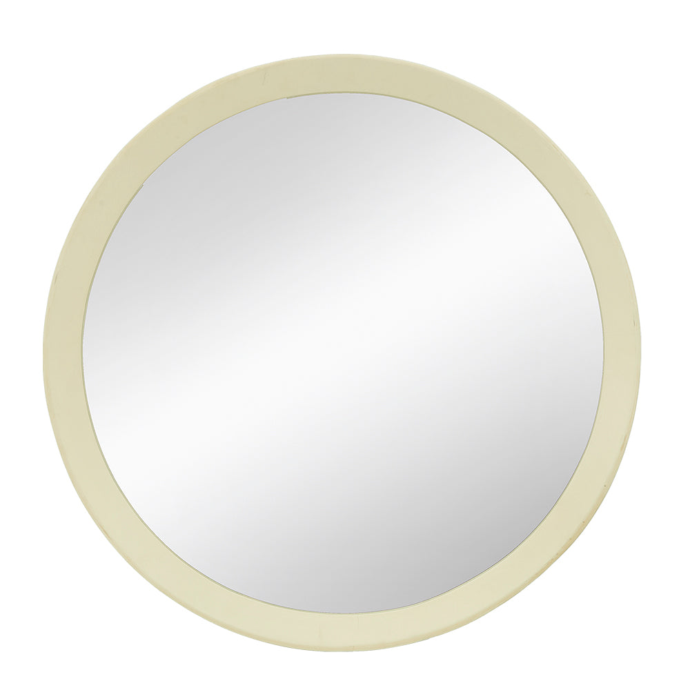 Round Wood Wall Mirror, 20 Inch Cream Mango Wood Framed Accent Mirror for Bathroom, Entryway, and Console