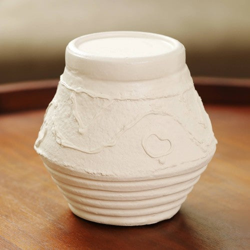 Organic Pattern Terracotta Candle Holder, White Rustic Pillar Candle Stand, 5.2 x 5.2 x 5.5 in.