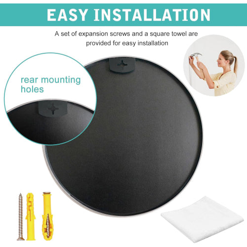 36 Inch Round Wall Mirror, Black Metal Framed Circle Mirror for Bathroom, Bedroom and Entryway