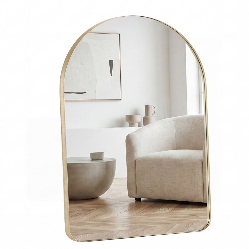 Arched Wall Mirror with Matte Metal Frame, Black or Gold, Modern Bathroom Vanity Mirror for Living Room and Entryway