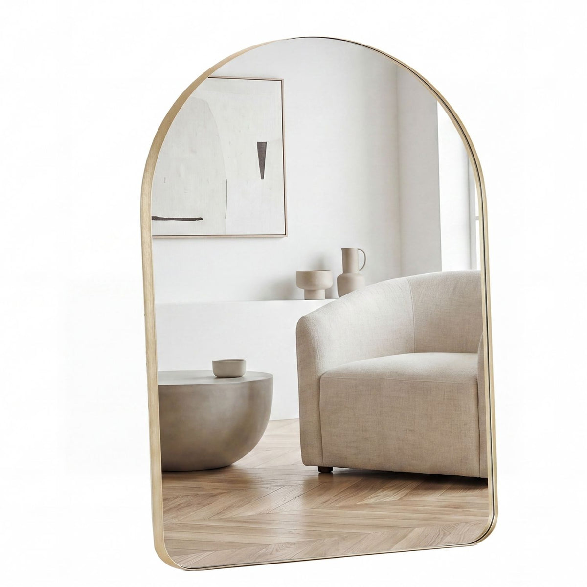 Arched Wall Mirror with Matte Metal Frame, Black or Gold, Modern Bathroom Vanity Mirror for Living Room and Entryway