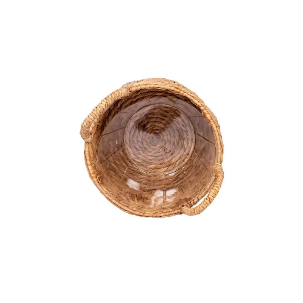 Round Bulrush Basket Planter With Handles, 12 Inch Handwoven Natural Woven Plant Basket
