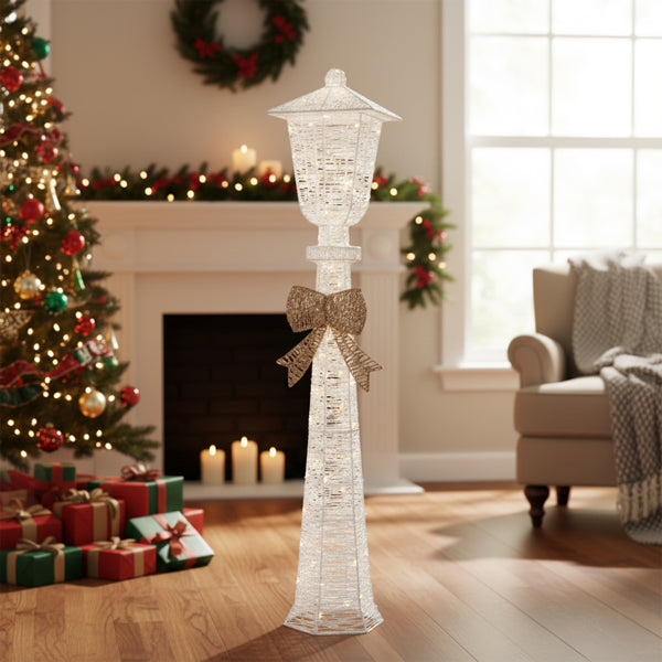 5 Ft Lighted Christmas Lamp Post with Bow, 110 Warm White LED Pre-Lit Indoor Outdoor Holiday Yard Decoration