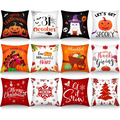 Holiday Throw Pillow Covers, Set of 12, 18 x 18 Inch Halloween Thanksgiving and Christmas Polyester Cushion Cases