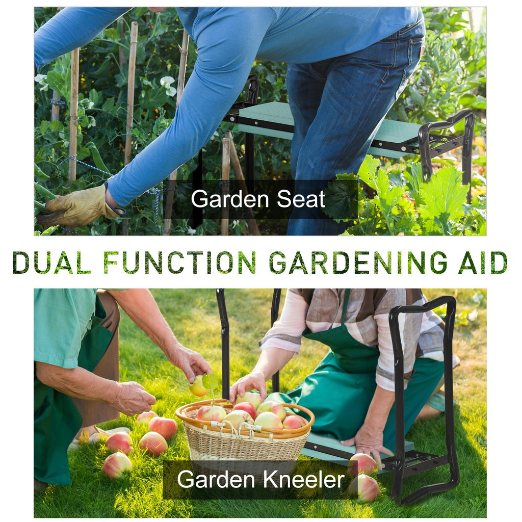 Folding Garden Kneeler and Seat Bench, Padded EVA Foam Pad with Steel Frame Handles, Green and Black