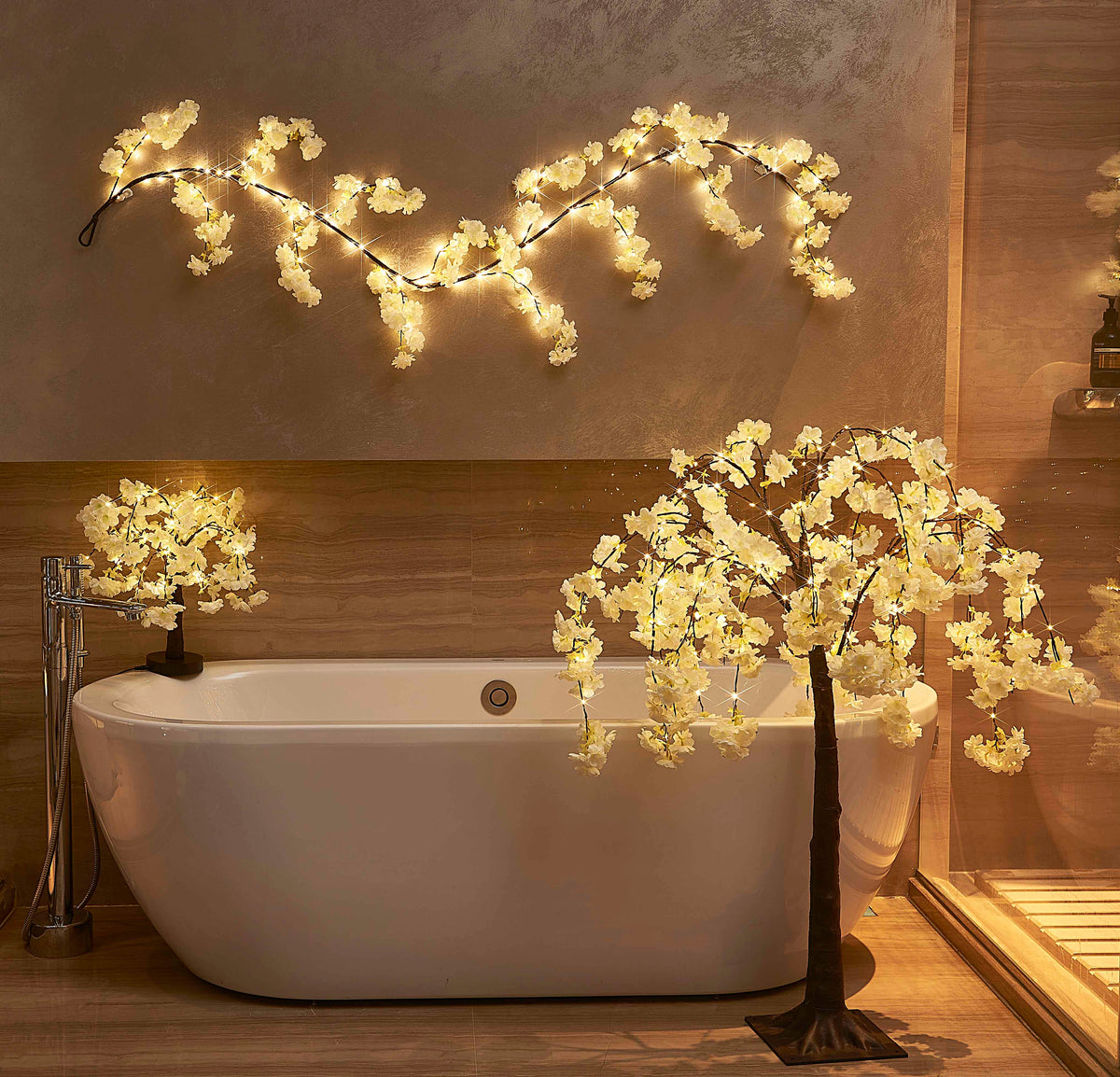 Lighted Cherry Blossom Tree, 18-Inch LED Tabletop Blossom Light with 40 Warm White Lights, Pink or White