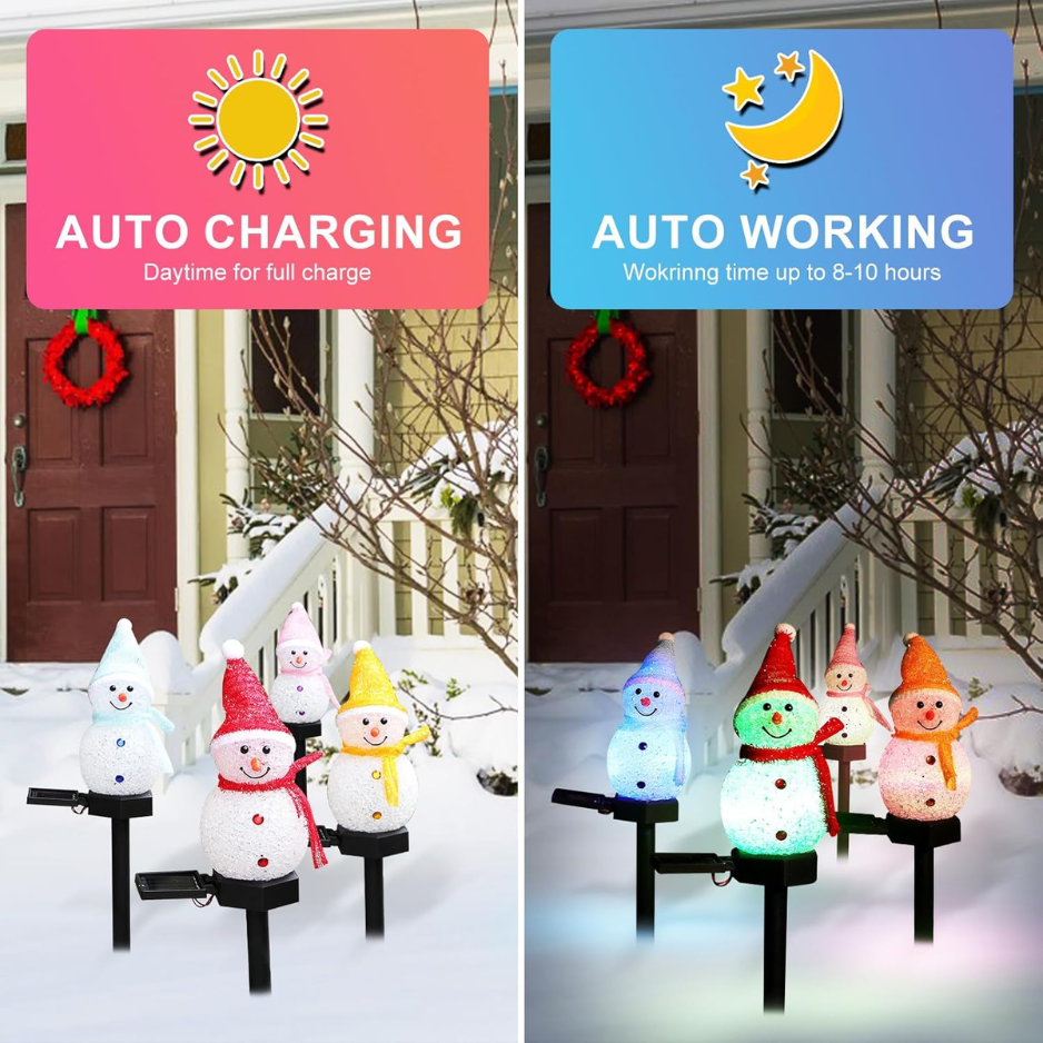 Solar Snowman Garden Stake Lights, Color Changing LED Christmas Yard Decorations for Lawn, Pathway and Patio