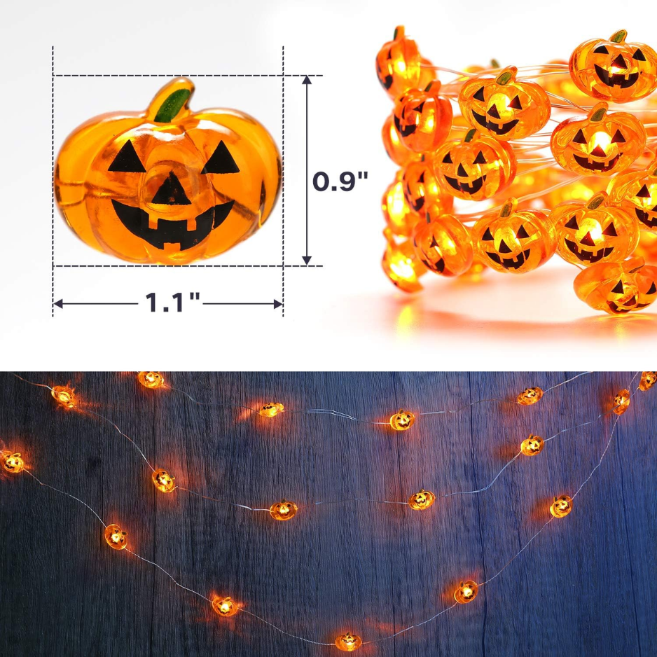 Halloween Pumpkin String Lights, 2 Pack Battery Operated LED Jack-O'-Lantern Lights, 40 LEDs Each, 12.7 ft Orange Indoor Outdoor Decor