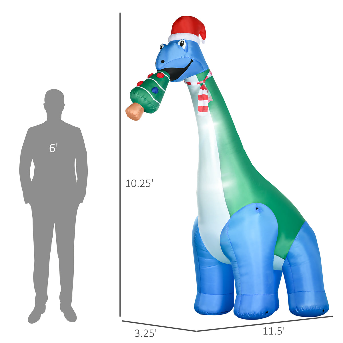 Giant Christmas Inflatable Dinosaur With Christmas Tree, 10 ft Lighted Outdoor Yard Decoration With LED Lights, Stakes and Fan