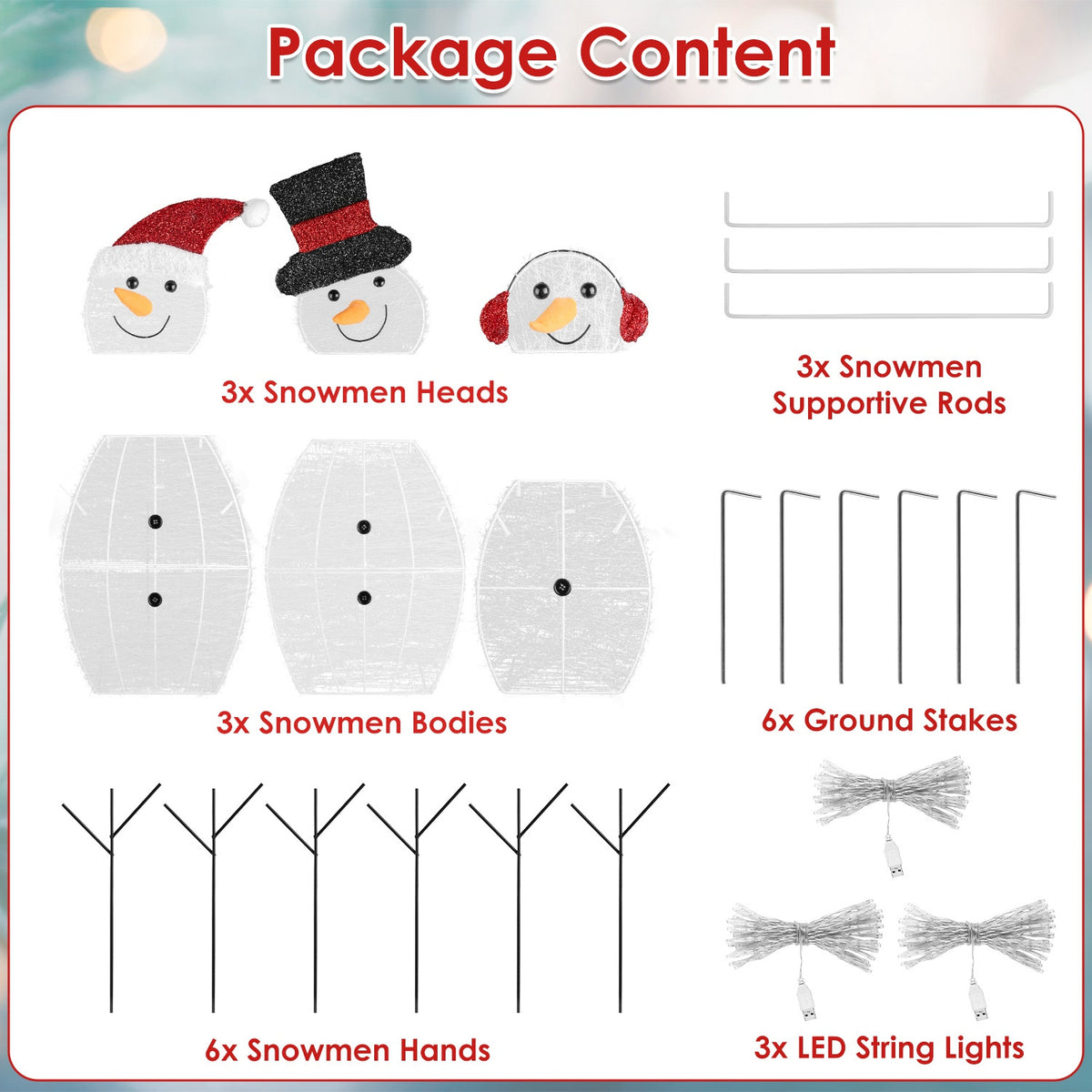 Lighted Snowman Family Yard Decoration, 3 Piece 2D Christmas Snowmen With 60 Warm White LED Lights, Indoor Outdoor Display